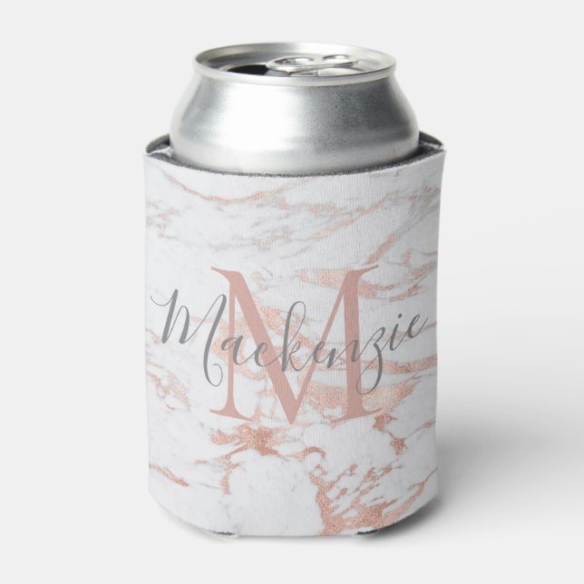 Trendy Rose Gold Foil Marmor Monogram Dosenkühler (Kanne Vorderseite)