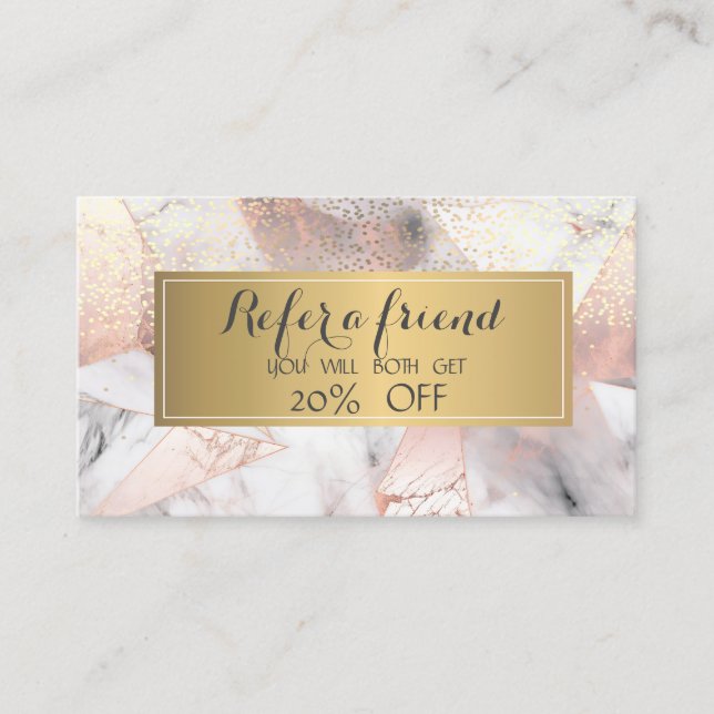 Trendy Rose Gold Geometric Marble Empfehlungskarte (Vorderseite)