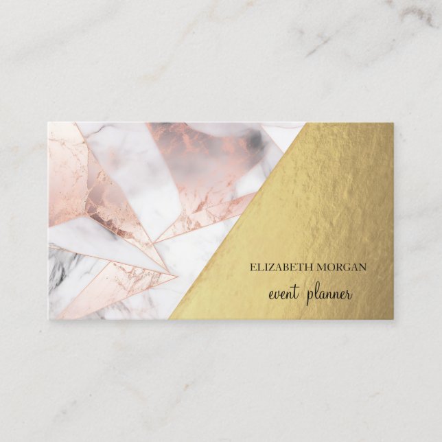 Trendy Rose Gold Geometric Marble Visitenkarte (Vorderseite)