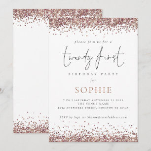 Trendy Rose Gold Glitzer 21. Party Einladung
