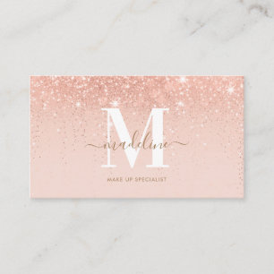 Trendy Rose Gold Glitzer Elegante Script Monogram Visitenkarte
