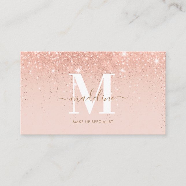 Trendy Rose Gold Glitzer Elegante Script Monogram Visitenkarte (Vorderseite)
