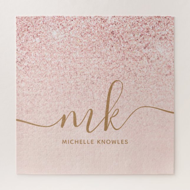 Trendy Rose Gold Glitzer Extravagante Initialen un (Vertikal)
