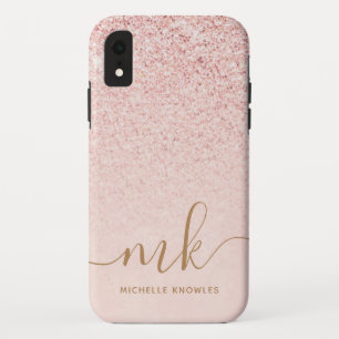 Trendy Rose Gold Glitzer Extravagante Initialen un Case-Mate iPhone Hülle
