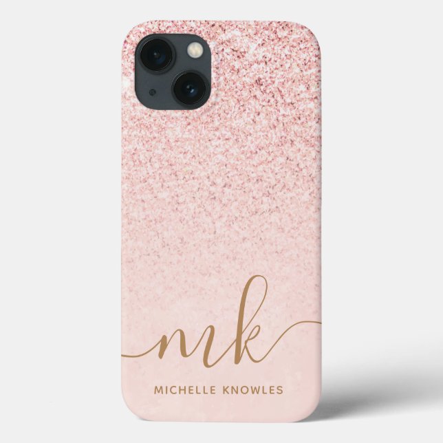 Trendy Rose Gold Glitzer Extravagante Initialen un Case-Mate iPhone Hülle (Rückseite)