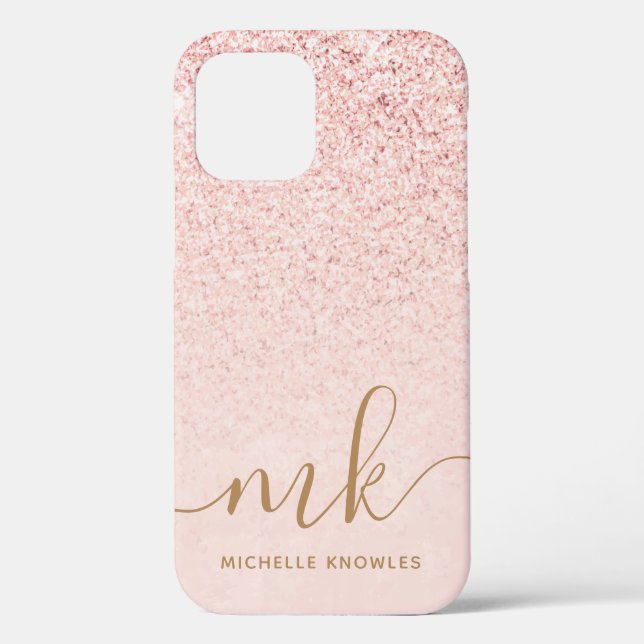 Trendy Rose Gold Glitzer Extravagante Initialen un Case-Mate iPhone Hülle (Rückseite)