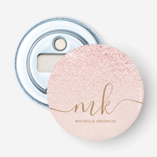 Trendy Rose Gold Glitzer Extravagante Initialen un Flaschenöffner (Vorderseite)