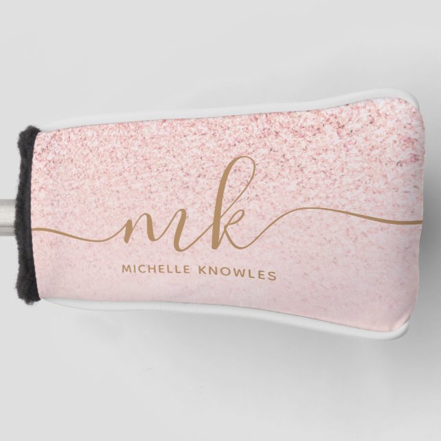 Trendy Rose Gold Glitzer Extravagante Initialen un Golf Headcover (Vorderseite)