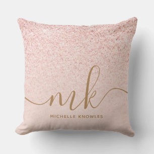 Trendy Rose Gold Glitzer Extravagante Initialen un Kissen