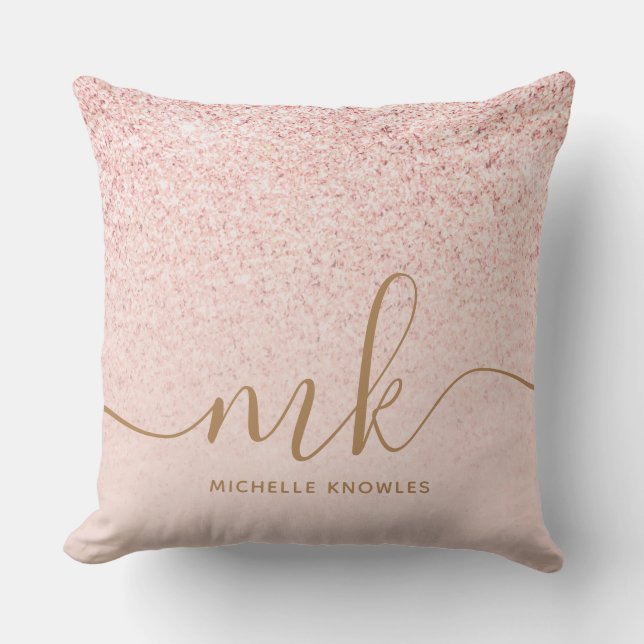 Trendy Rose Gold Glitzer Extravagante Initialen un Kissen (Vorderseite)
