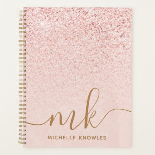 Trendy Rose Gold Glitzer Extravagante Initialen un Planer