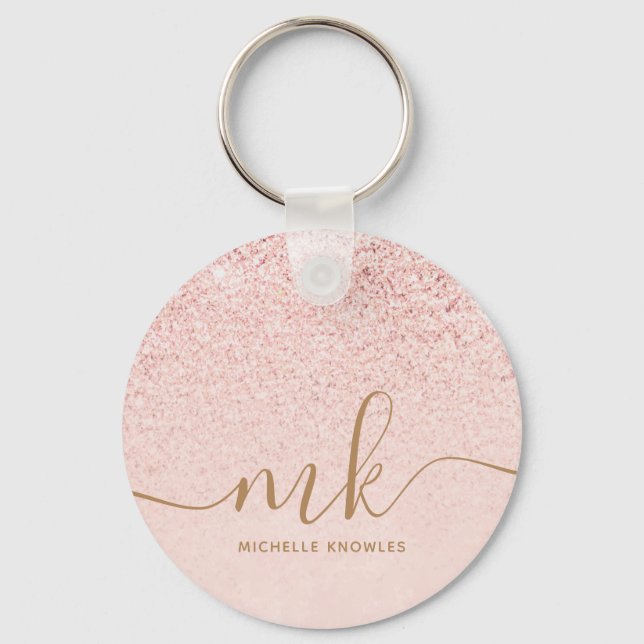Trendy Rose Gold Glitzer Extravagante Initialen un Schlüsselanhänger (Vorderseite)