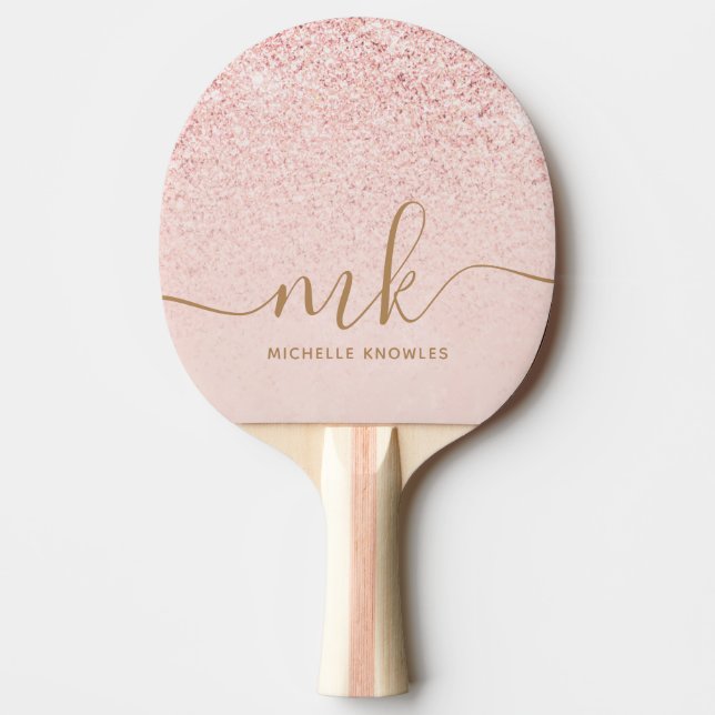 Trendy Rose Gold Glitzer Extravagante Initialen un Tischtennis Schläger (Vorderseite)