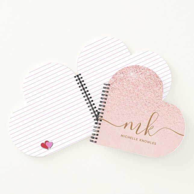 Trendy Rose Gold Glitzer Extravagante Initials und Notizbuch (Innenseite)