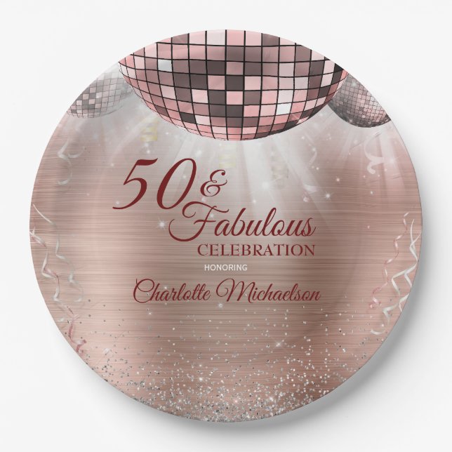 Trendy Rose Gold Glitzer Glam 50 & Fantastische Di Pappteller (Vorderseite)