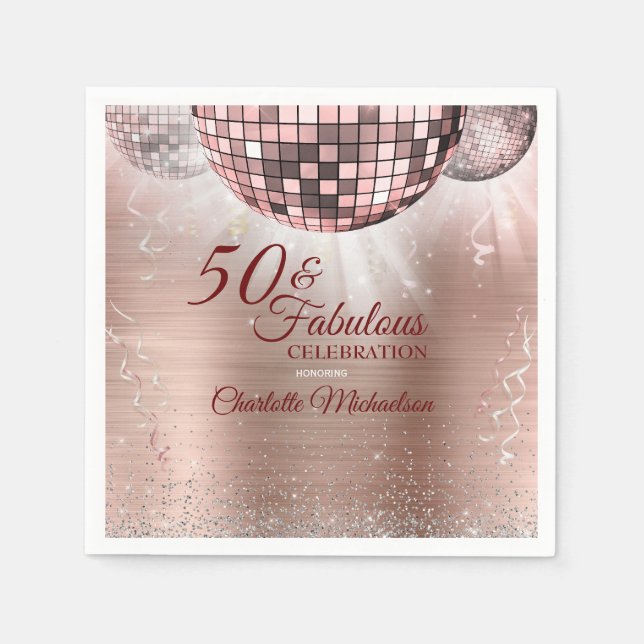 Trendy Rose Gold Glitzer Glam 50 & Fantastische Di Serviette (Vorderseite)