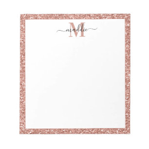 Trendy Rose Gold Glitzer Initial/Name Monogram Notizblock