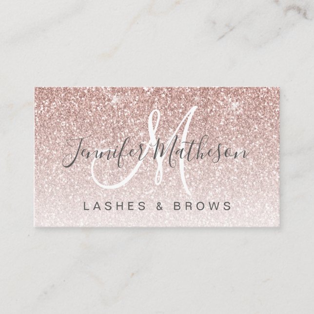 Trendy Rose Gold Glitzer Lashes Brows Salon Visitenkarte (Vorderseite)