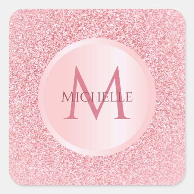 Trendy Rose Gold Glitzer Look Stilvolle Vorlage Quadratischer Aufkleber (Vorderseite)