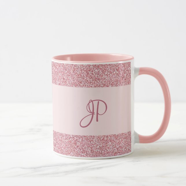 Trendy Rose Gold Glitzer Look Template Monogramm Tasse (Rechts)
