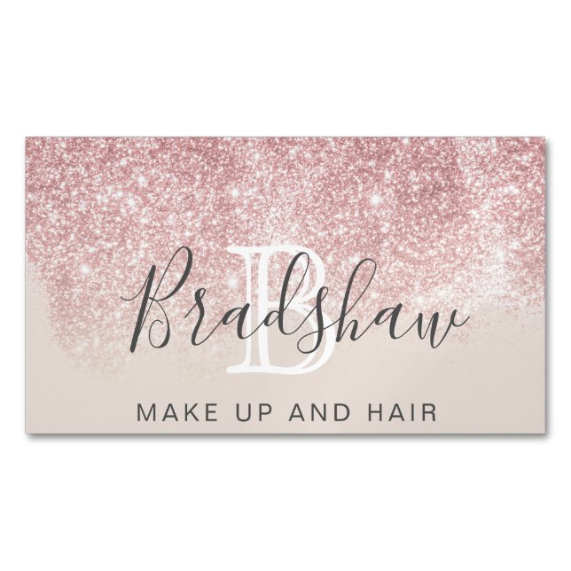 Trendy Rose Gold Glitzer Makeup Artist Salon Magnetische Visitenkarte (Vorderseite)