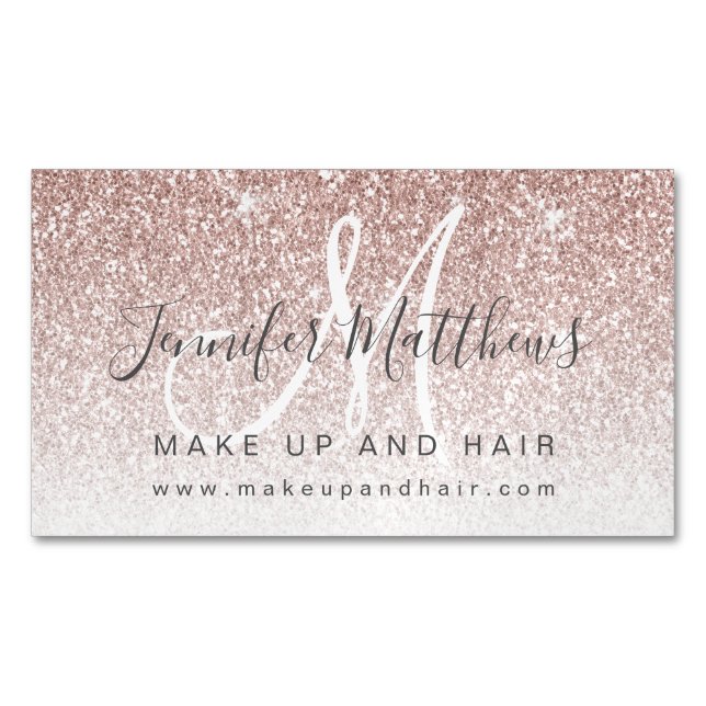 Trendy Rose Gold Glitzer Makeup Artist Salon Magnetische Visitenkarte (Vorderseite)