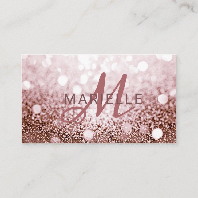 Trendy Rose Gold Glitzer Monogram Visitenkarte (Vorderseite)