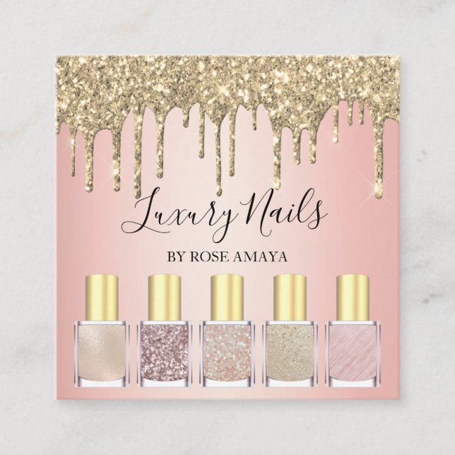 Trendy Rose Gold Glitzer Nail Polnisch Quadratische Visitenkarte (Vorderseite)
