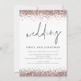Trendy Rose Gold Glitzer QR Code Wedding Einladung