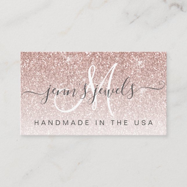 Trendy Rose Gold Glitzer Schmuck Designer Visitenkarte (Vorderseite)