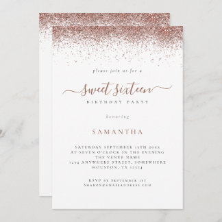 Trendy Rose Gold Glitzer Script Sweet 16 Einladung