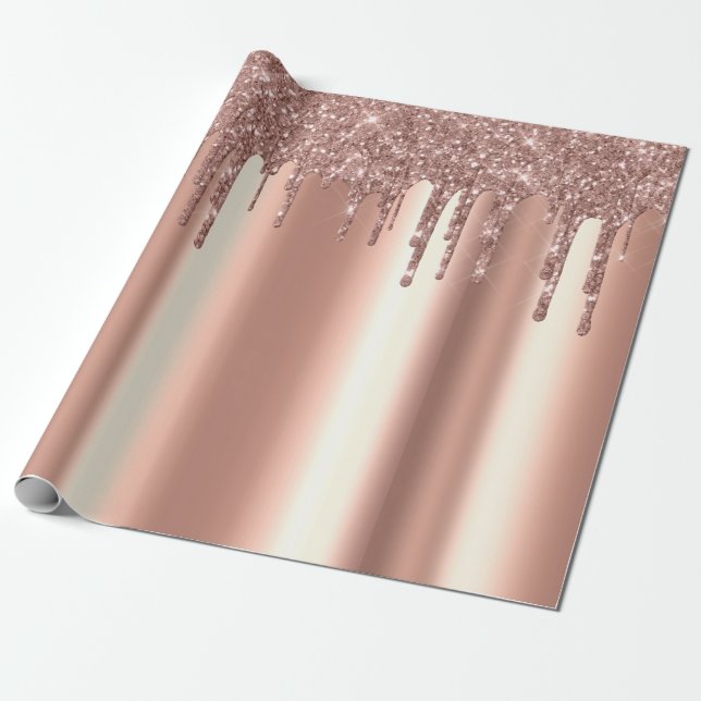 Trendy Rose Gold Glitzer Tropfen Metal Geschenkpapier (Ungerollt)