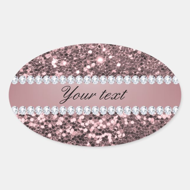 Trendy Rose Gold Imitate Glitzer und Diamanten Ovaler Aufkleber (Vorderseite)