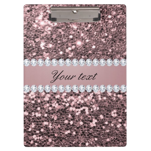 Trendy Rose Gold Imitats Glitzer und Diamanten Klemmbrett (Vorderseite)