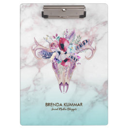 Trendy Rose gold Marble Ombre & Boho Skull Klemmbrett