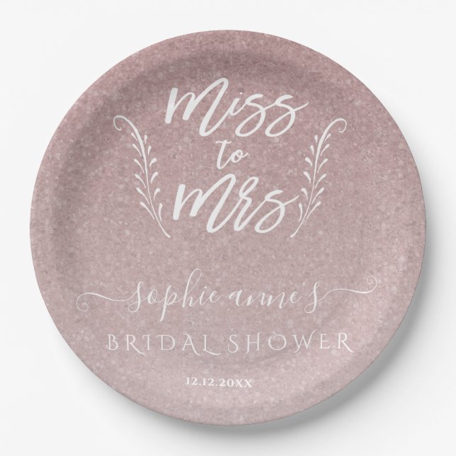 Trendy Rose Gold Miss an Mrs. Brautparty Pappteller (Vorderseite)