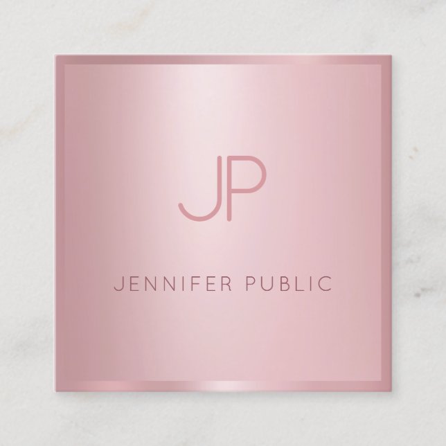 Trendy Rose Gold Modernes, elegantes Template Mono Quadratische Visitenkarte (Vorderseite)