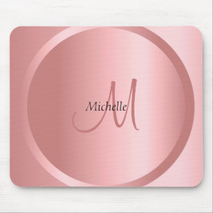 Trendy Rose Gold Monogram Elegant Template Mousepad