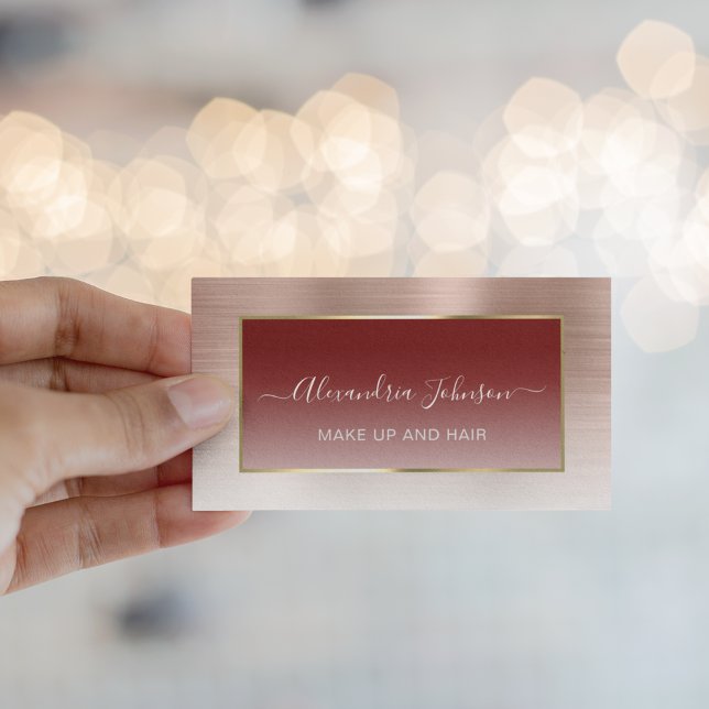 Trendy Rose Gold Ombre Makeup Artist Hair Business Telefonnummerkarte (Trendy Rose Gold Ombre Makeup Artist Hair Business Calling Card)