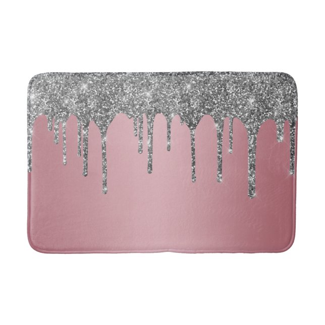 Trendy Rose Gold Pink Silver Glitzer Tropfen Spark Badematte (Vorderseite)