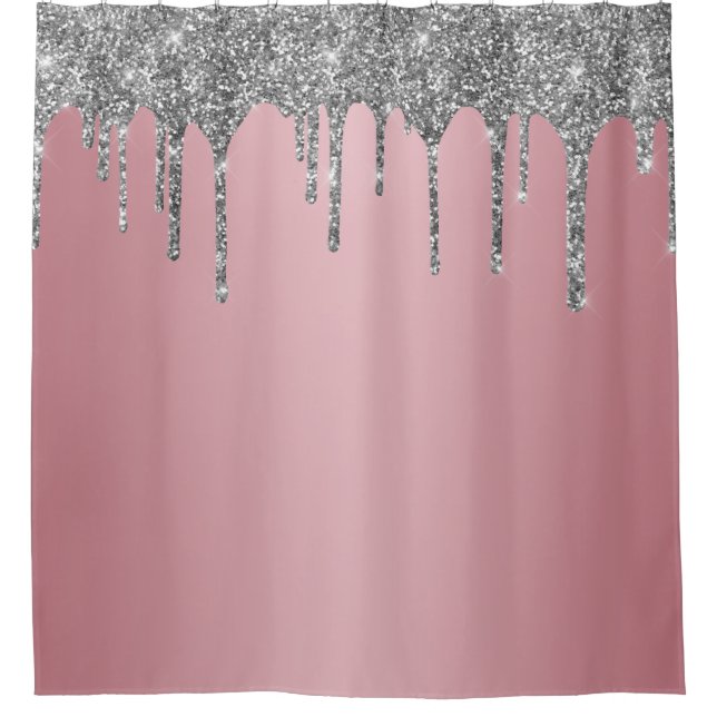 Trendy Rose Gold Pink Silver Glitzer Tropfen Spark Duschvorhang (Vorderseite)