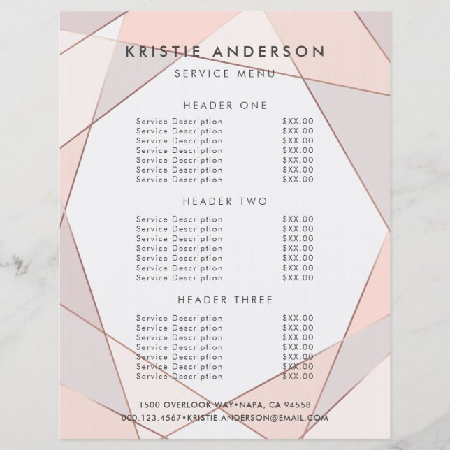 Trendy Rose Gold Pink & Taupe Preise & Dienstleist Flyer (Vorne)