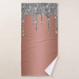 Trendy Rose Gold Silver Glitzer Tropfen Sparkone Badhandtuch Set