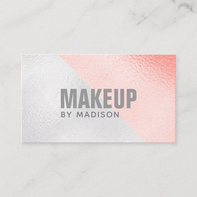 Trendy Rose Gold Silver Modern Chic Makeup Artist Visitenkarte (Vorderseite)