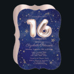 Trendy Rose Gold Stars Navy Blue Sweet 16 Einladung<br><div class="desc">Sterne auf marineblau blauem Hintergrund.</div>