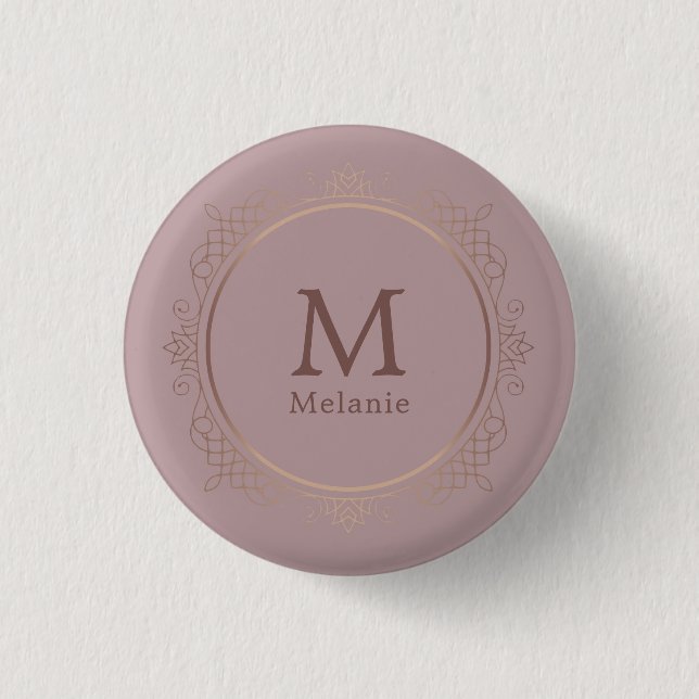 Trendy Rose Gold Template Monogram Elegant Button (Vorderseite)