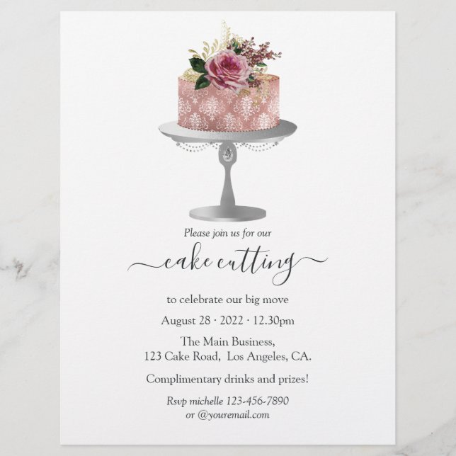 Trendy Rose Gold und Silver Floral Cake Cutting Flyer (Vorne)