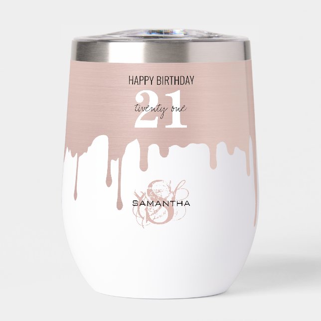 Trendy Rose Pink Gold Metallic Tropfen 21. Geburts (Vorderseite)