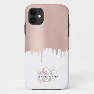 Trendy Rose Pink Gold Metallic Tropfen Monogram Case-Mate iPhone Hülle