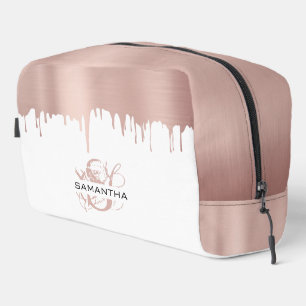 Trendy Rose Pink Gold Metallic Tropfen Monogram Waschbeutel